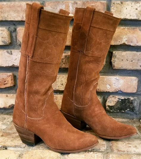 jr boots custom brown suede tall riding cowboy boots vintage  womens   oldrebelboots