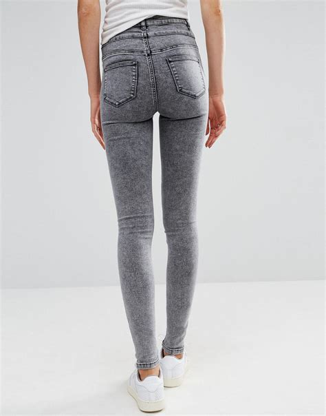 lyst new look acid wash skinny jeans in gray