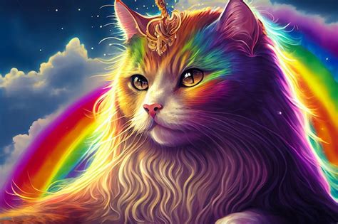 Premium Photo Cat Goddess With A Rainbow Background Ai Generated
