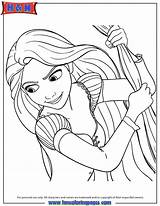 Coloring Rapunzel Pages Princess Tangled Hair Face Long Disney Swinging Books Popular sketch template