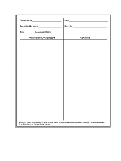 anecdotal record template fill  printable fillable blank