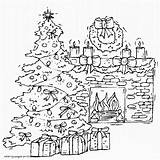 Christmas Coloring Tree Pages Fireplace Printable Print Holiday Kids sketch template