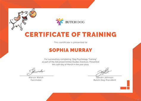 dog training certificate template  microsoft word microsoft