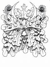 Coloring Pages Man Green Adult Colouring Kleurplaten Celtic Greenman Fantasy Line Demon Sheets Elf Mythical Witch Kleurplaat Mystical Printable Gothic sketch template