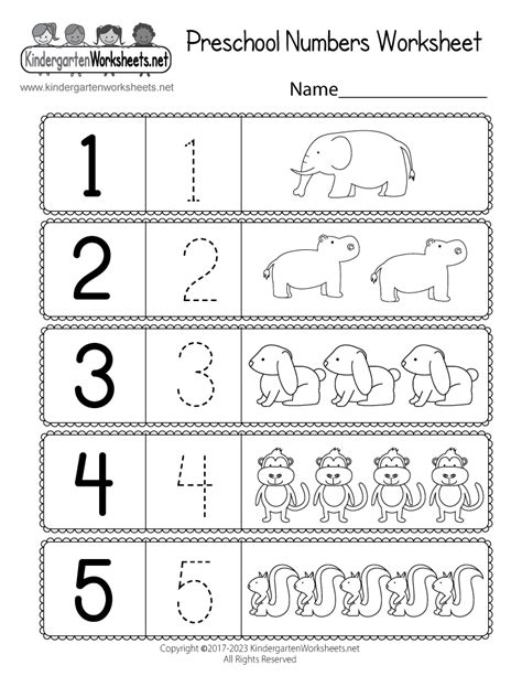 printable preschool numbers worksheet