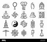 Buddhismus Symbole Swastika Zeichen Buddha Vektor Ikonen Lineare Elemente sketch template