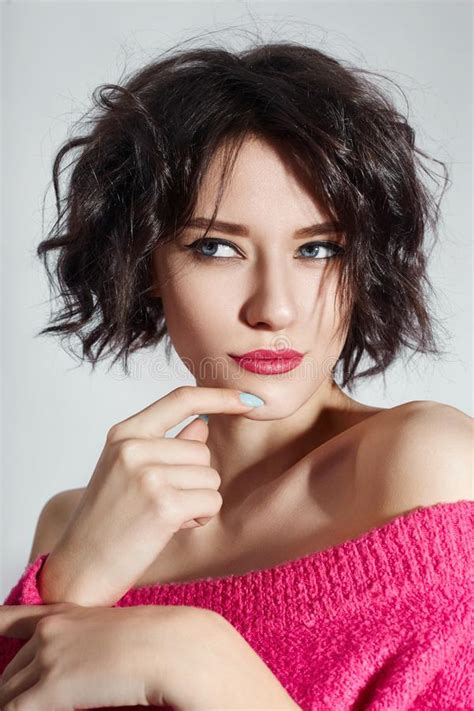 Naked Woman With Short Hair Girl Posing In A Red Sweater