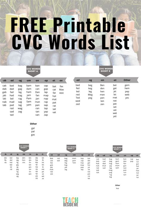printable cvc words list teach