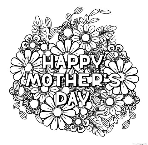 happy mothers day  adult flowers nature coloring page printable
