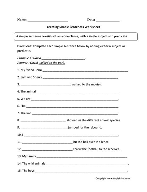 sentence structure worksheets types  sentences worksheets