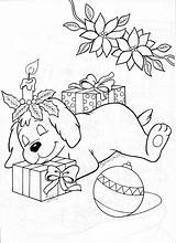 Christmas Coloring Puppy Pages Presents Printable Sheets Natale Book sketch template