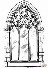 Coloring Window Arch Gothic Pages Printable Drawing Buildings sketch template