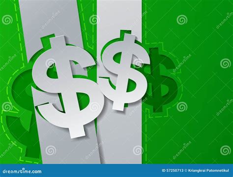 dollar signs cut  white paper  green background stock vector