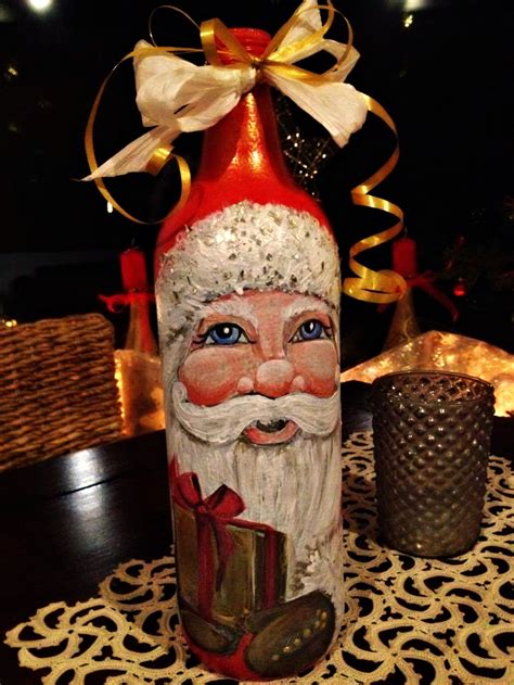 Christmas Ts Decorated Bottle Of Wine Hand Painted Acrylic Paint