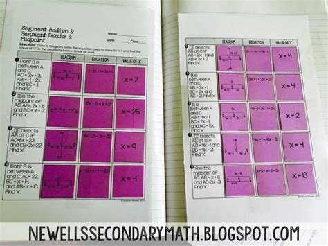 segment addition postulate color  number answer key colorsd