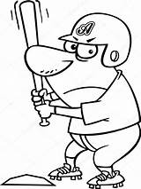 Vector Baseball Player Cartoon Aggressive Illustration Batting Outlined Coloring Base Stock Ronleishman Depositphotos sketch template