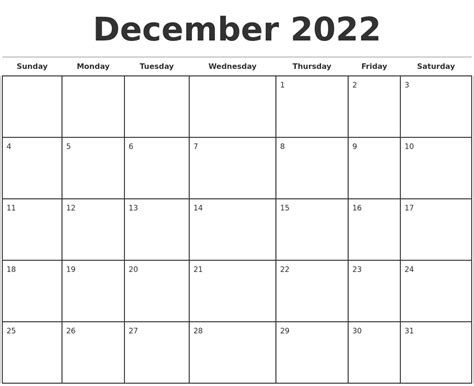 december  monthly calendar template
