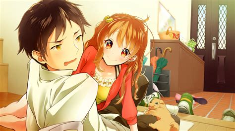 download 1366x768 anime couple romance lying down wallpapers for laptop notebook wallpapermaiden