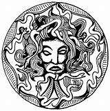 Medusa Ancient Coloring Circle Greece Print Color Pages Amulet Head Adult sketch template