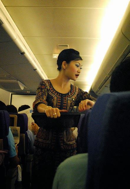pretty singapore flight attendant doing in flight service