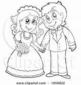 Coloring Wedding Couple Hands Holding Outline Pages Illustration Bride Groom Cartoon Clipart Drawing Clip Married Visekart Royalty Vector Colouring Printable sketch template