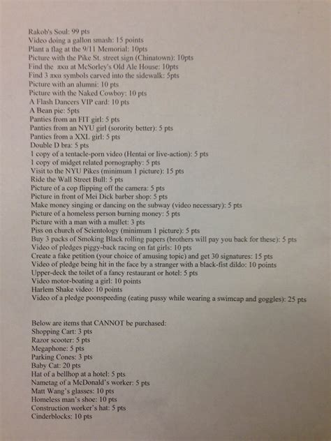 total frat move pike scavenger hunt checklist found at