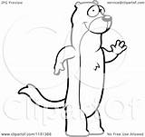 Weasel Waving Friendly Clipart Cartoon Outlined Coloring Vector Thoman Cory Royalty sketch template