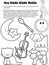 Diddle Nursery Rhyme Rhymes Fiddle Outlines Puppets Stick sketch template