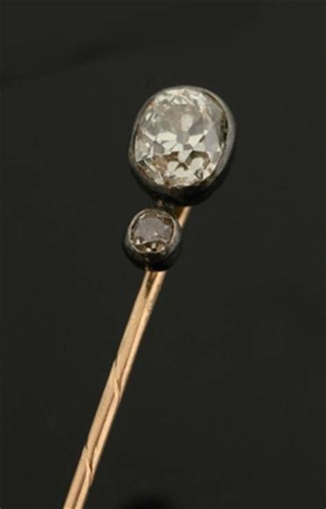 An Antique Diamond Stick Pin Set With A Principal Old European Cut
