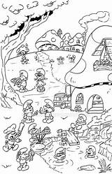 Village Smurfs Coloring Pages Smurf Colouring Drawing Cartoon Disney Visit Colors Heart sketch template