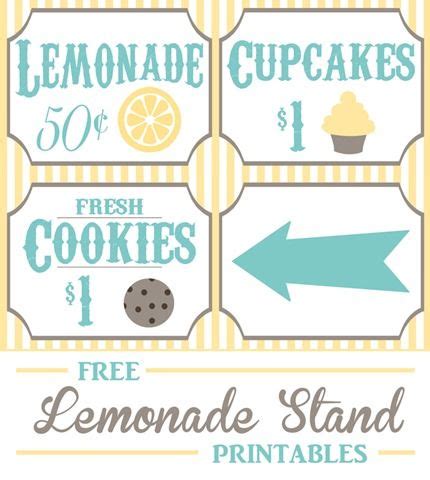 lemonade stand printables  cupcakes cookies