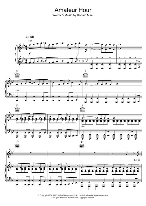 amateur hour sheet music sparks piano vocal and guitar chords