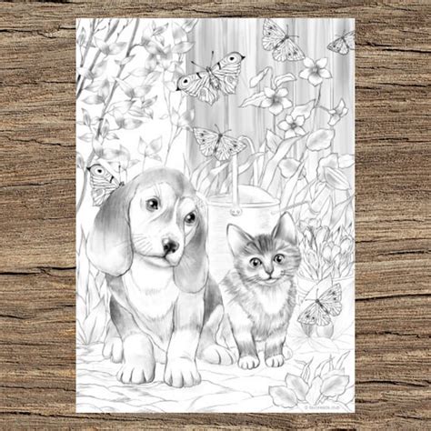 kitty  dog printable adult coloring page  favoreads etsy uk