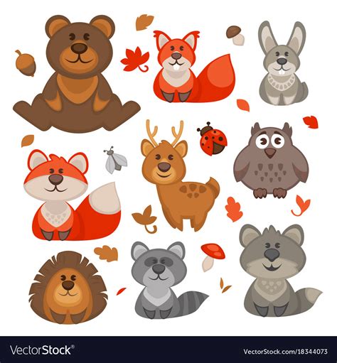 set  cute cartoon forest animals royalty  vector image