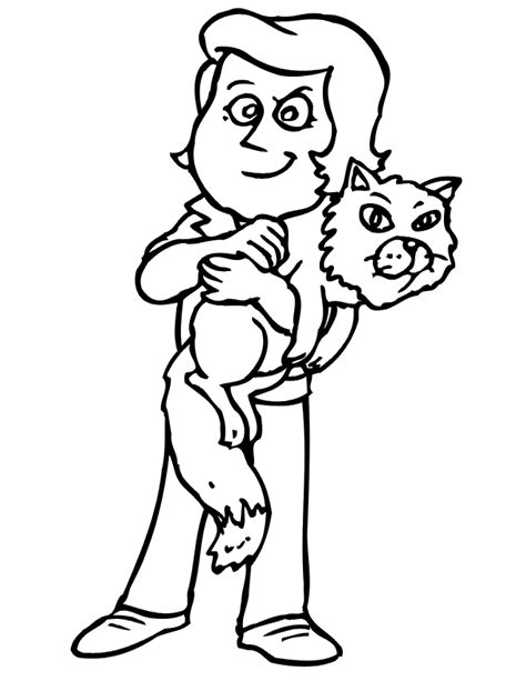 cat coloring page  mischievious girl holding  cat