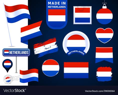 Netherlands Flag Collection Big Set National Vector Image