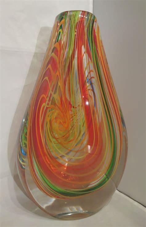 Murano~italy~rainbow~coloured~teardrop~art Glass~cased~vase~11 5 H~4
