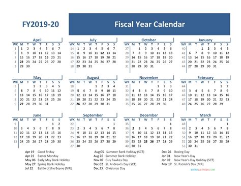 remarkable fiscal year calendar  printable calendar template