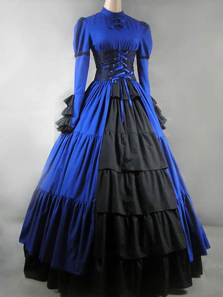 Victorian Dress Costume Women S Black Satin Ruffle Long Sleeves