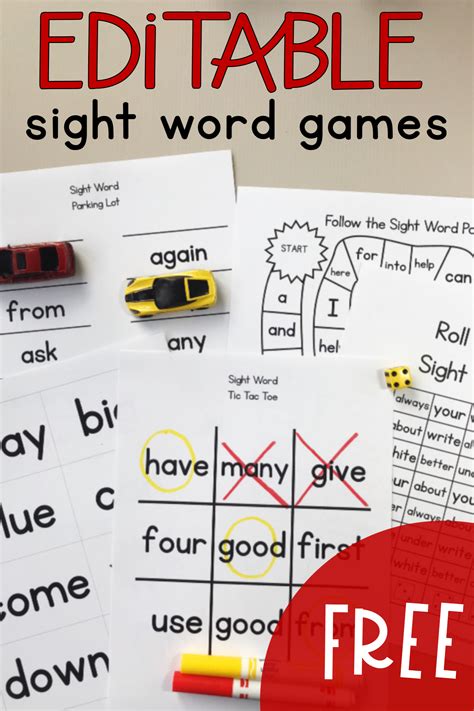 editable sight word games  grade sight words sight word