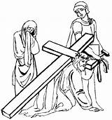 Jesus Cross Carrying Drawing Coloring Getdrawings sketch template