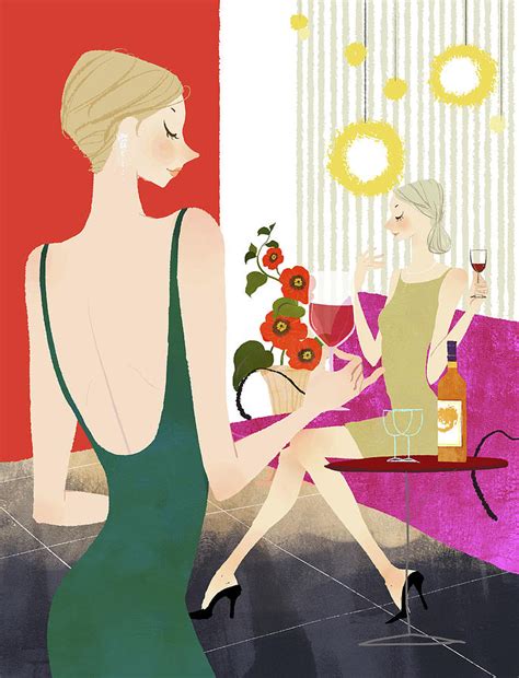 Two Woman Drinking Wine Digital Art By Eastnine Inc