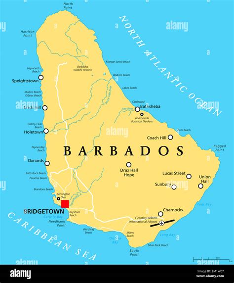 Barbados Politische Karte Mit Hauptstadt Bridgetown Wichtige Städte