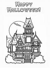 Coloring Halloween Haunted House Pages Houses Happy Coloring4free Printable Color Kids Castle Comments Sheets sketch template