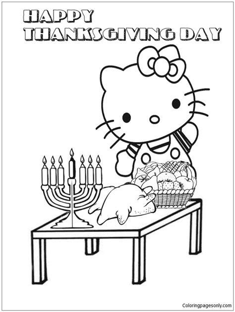 kitty  thanksgiving party coloring pages  kitty
