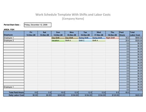 employee schedule template printable form templates  letter