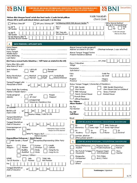 mengisi formulir pembukaan rekening perorangan bank bri karir