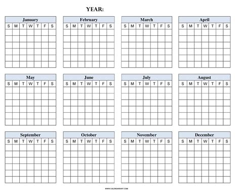 blank year   glance calendar editable  printable