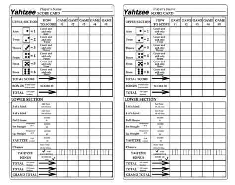 yahtzee score cards printable printable world holiday
