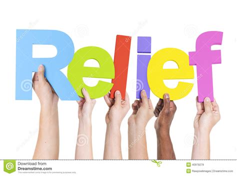 diverse hands holding the word relief stock image image of break